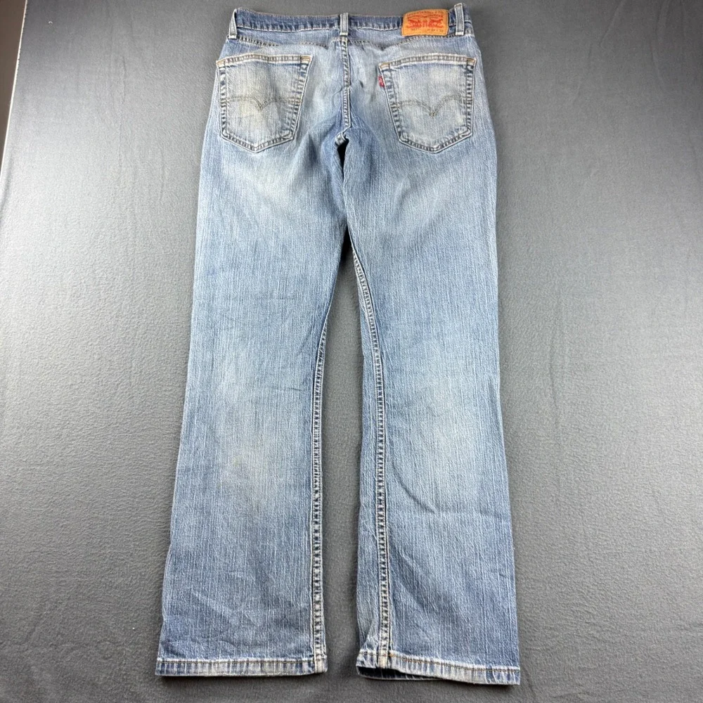 Levis 527 Jeans Mens 33x32 Blue Slim Fit Bootcut Rodeo Cowboy Western Distressed